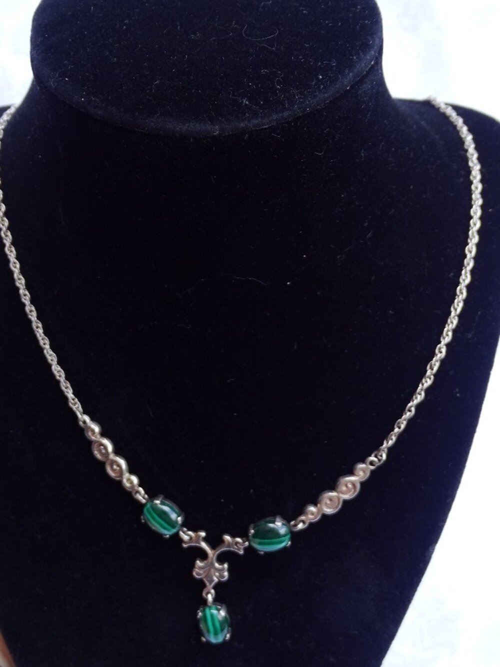 925 Sterling Silver and Malachite Necklace 20 1/2"